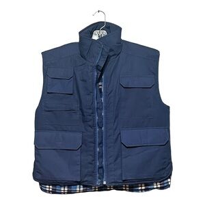NWT Repage Vintage Fisherman Vest Blue Plaid Flannel Zip-Up Gorpcore Outdoor Med